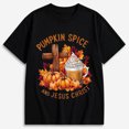thumbnail image 1 of Women's Pumpkin Spice and Jesus Christ Fall Pumpkin Coffee Graphic T-Shirt, 1 of 5
