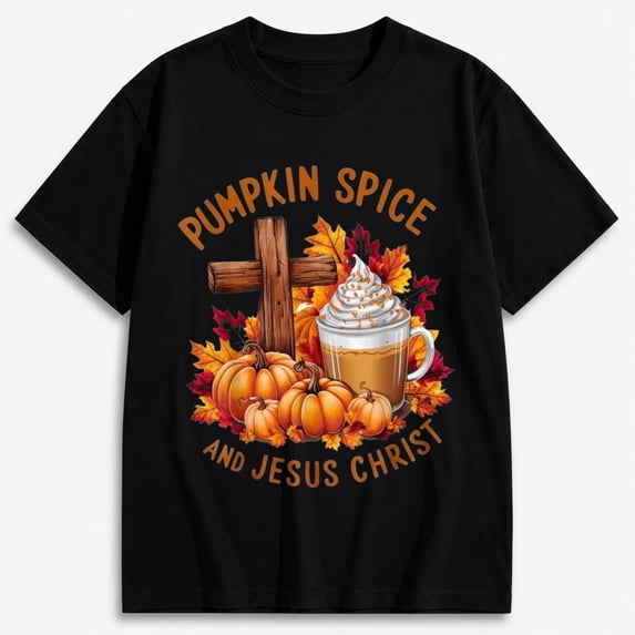 Women's Pumpkin Spice and Jesus Christ Fall Pumpkin Coffee Graphic T-Shirt