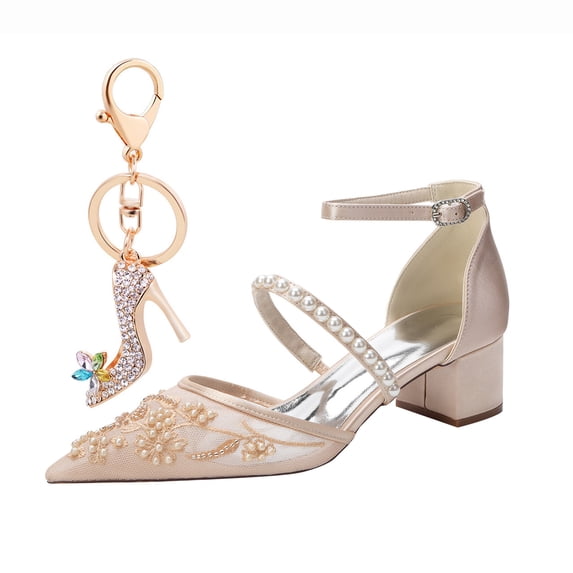 Women's Pumps Buckle Strap High Heel Tulle Embroidery Rhinestones Pearls Fashion Wedding Shoes