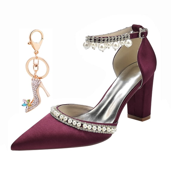 Women's Pumps High Heel 8CM Rhinestones Pearls Ankle Strap Wedding Shoes for Bride Prom Party
