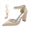 thumbnail image 1 of Women's Pumps High Heel 8CM Rhinestones Pearls Ankle Strap Wedding Shoes for Bride Prom Party, 1 of 7