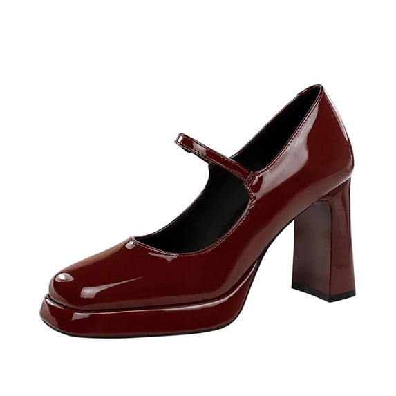 Women's Pumps High Heel 9CM Patent Leather Square Toe Buckle Strappy Party Wedding Shoes