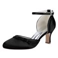 thumbnail image 1 of Women's Pumps High Heel Bow Rhinestones Satin 4CM Ankle Strap Party Dress Wedding Shoes, 1 of 6