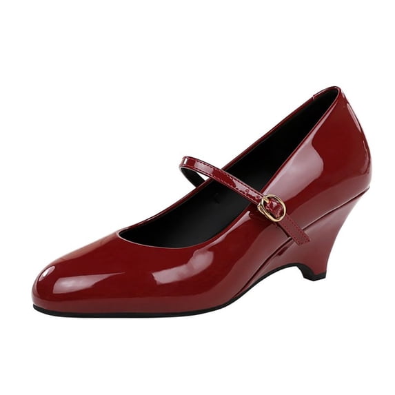 Women's Pumps High Heel Patent Leather Buckle Court Shoes 6CM Round Toe Party Dress Wedding Shoes