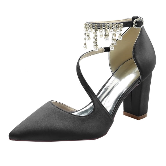 Women's Pumps High Heel Pearls Rhinestones Ankle Strap 8.5CM Fashion Wedding Shoes
