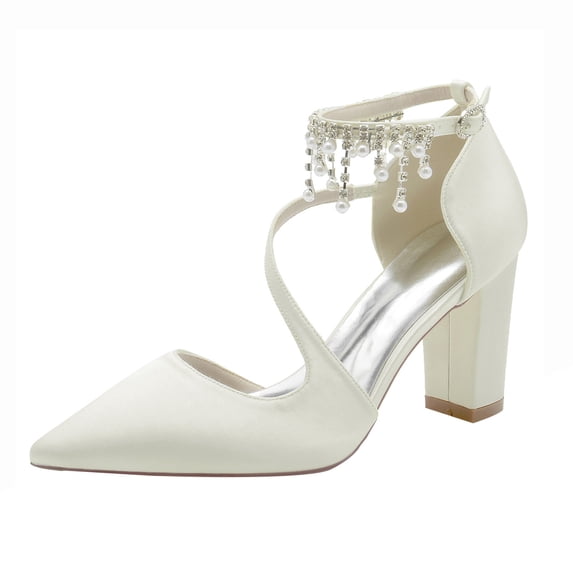 Women's Pumps High Heel Pearls Rhinestones Ankle Strap 8.5CM Fashion Wedding Shoes