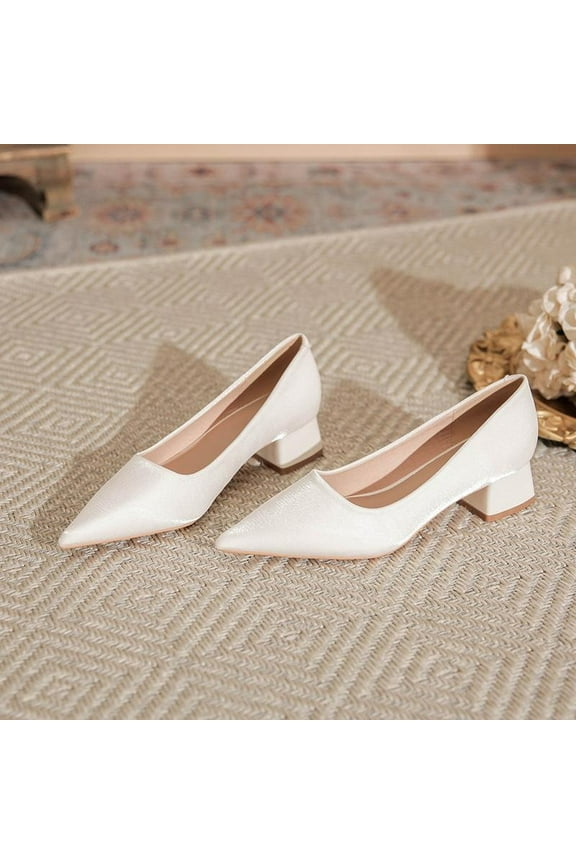 Women's Pumps Lightweight Comfortable Casual & Dress Shoes, Low Block Heel Pointed Toe White