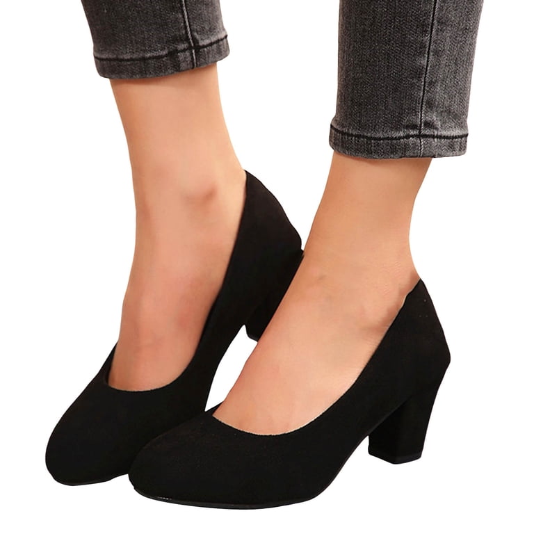 HEUIVZAR Women's Chunky Heel Pumps - Pointed Toe, 4 Inch Block Heel, Patent Slip-On Dress Shoes
