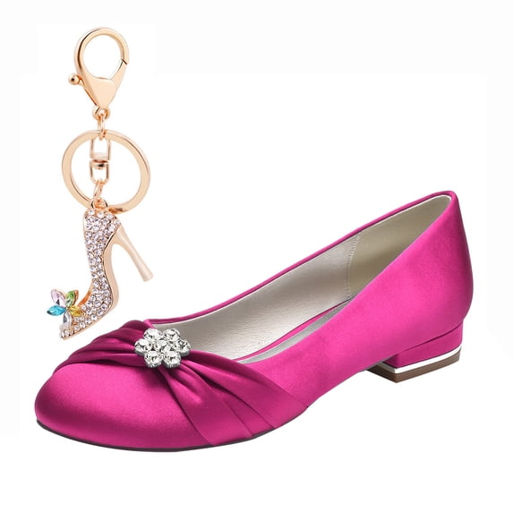 Women's Pumps Round Toe Rhinestones Flowers Satin Fashion Party Dress Wedding Shoes