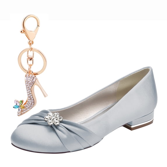 Women's Pumps Round Toe Rhinestones Flowers Satin Fashion Party Dress Wedding Shoes