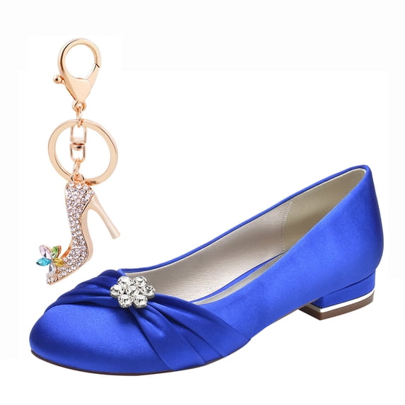 Women's Pumps Round Toe Rhinestones Flowers Satin Fashion Party Dress Wedding Shoes