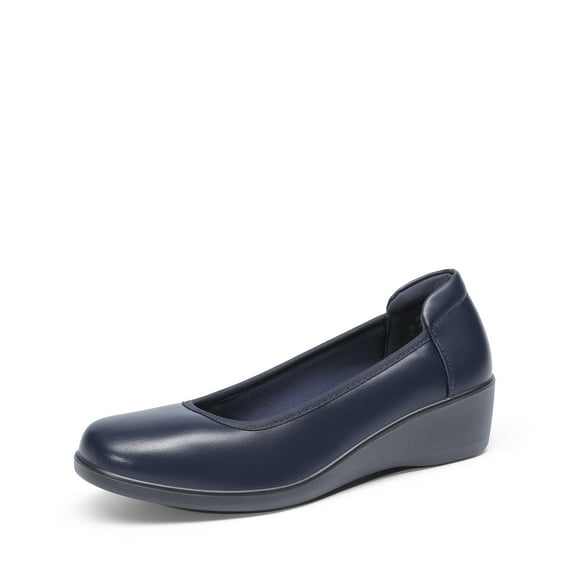 BURUDANI Women’s Pumps Round Toe Wedge Heel Black Dress Shoes Skin-Friendly Arch Support