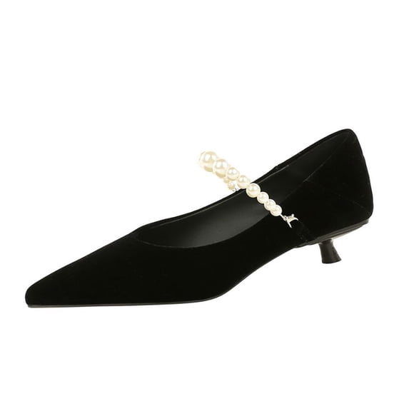 Women's Pumps Stiletto High Heel 3cm Detachable Pearl Chain Pointed Toe Suede Wedding Shoes for Bride Prom Party