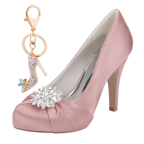 Women's Pumps Stiletto High Heel 8.5CM Rhinestones Bow Satin Party Dress Wedding Shoes