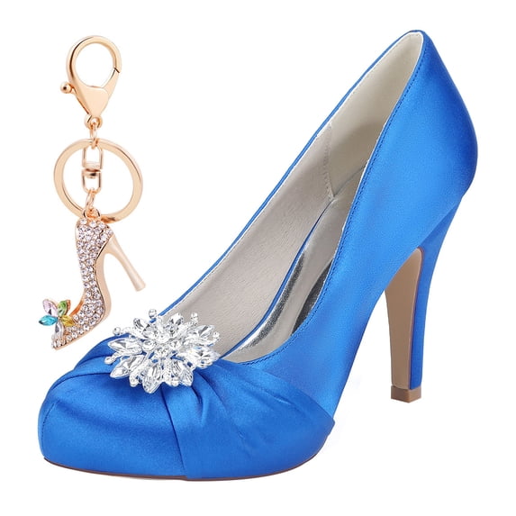 Women's Pumps Stiletto High Heel 8.5CM Rhinestones Bow Satin Party Dress Wedding Shoes