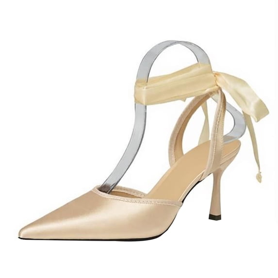 Women's Pumps Stiletto High Heel 8CM Lace-up Openwork Satin Party Wedding Dress