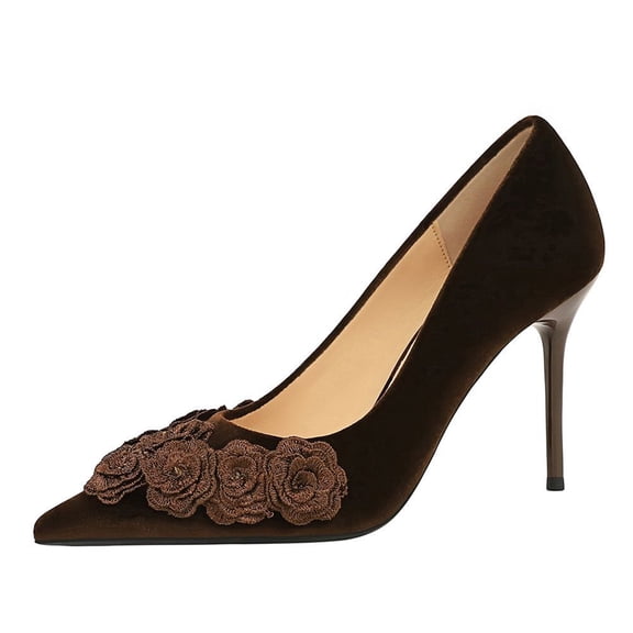 Women's Pumps Stiletto High Heel 9cm Flower Retro Wedding Shoes for Bride Prom Party
