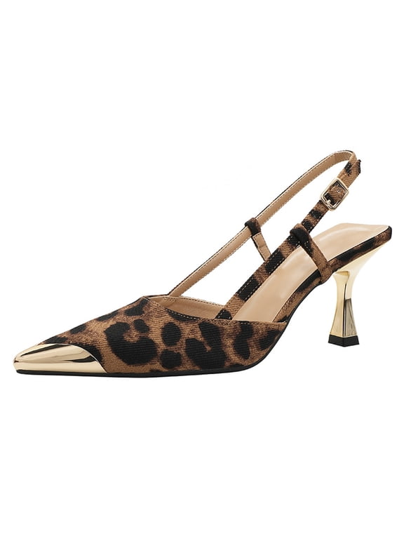 Women's Pumps Stiletto High Heel Leopard Print Openwork Heel Strap 7.5CM Party Dress Shoes