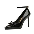 thumbnail image 1 of Women's Pumps Stiletto High Heel Patent Leather 10.5CM Ankle Strap Bow Fashion Wedding Shoes, 1 of 6