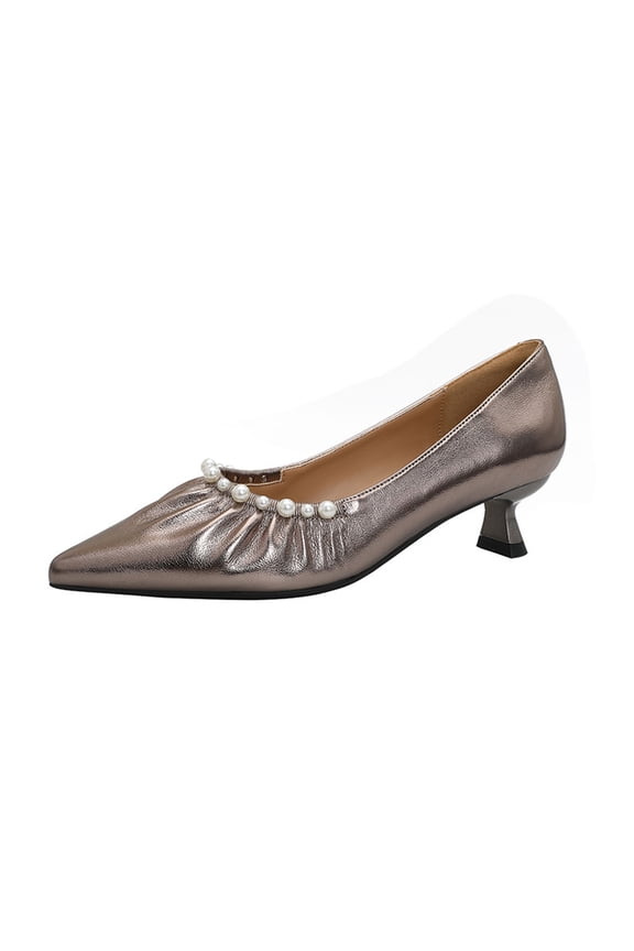 Women's Pumps Stiletto High Heel Pleats Pearls 3CM Party Wedding Shoes