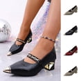 thumbnail image 1 of Women's Pumps for Women Trendy Pointed Toe Chunky Heel Mary Jane Shoes Comfortable Snake Embossed Metal Chain Decor Casual Dress Shoes Fashion Plus Size Black Shoes for Women, 1 of 10