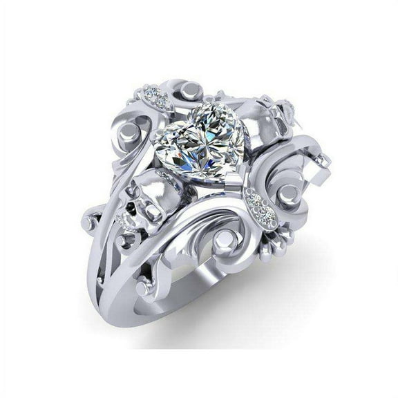 Women's Punk Cool Skull Heart-Shaped Zircon Ring