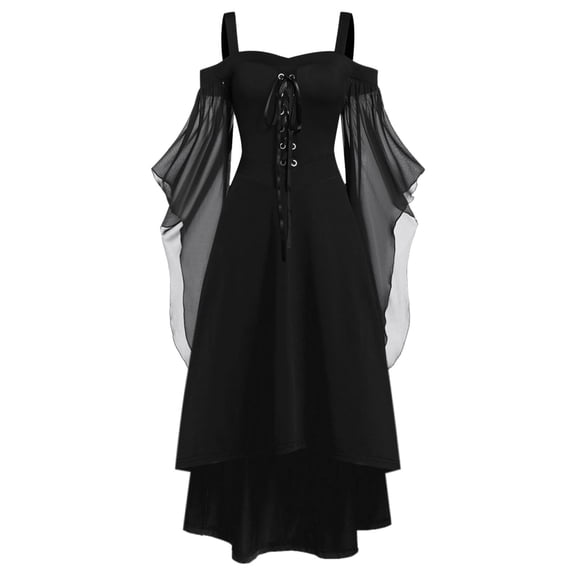 Women's Punk Dress Halloween Renaissance Vampire Butterfly Sleeve Mesh Gothic Party Outfit