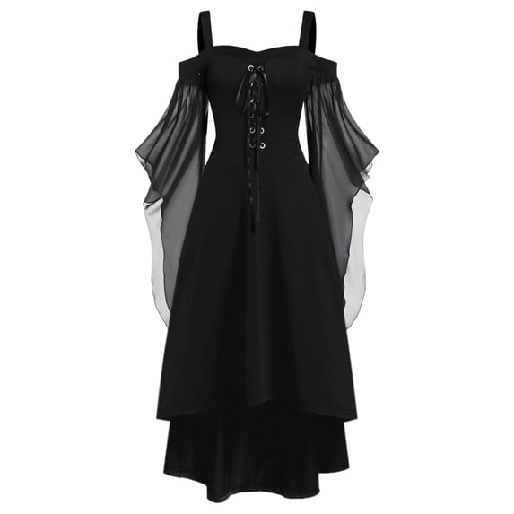 Women's Punk Dress Halloween Renaissance Vampire Butterfly Sleeve Mesh Gothic Party Outfit