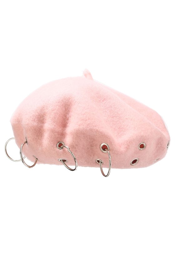 Women's Punk Hip Hop Woolen Beret Hat with Metal Iron Rings and Eyelets Personalized Artist Cap for Adults Streetwear Fashion Headwear Everyday Casual Apparel Accessory