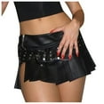 thumbnail image 1 of Women's Punk Studded Leather Skirt Low Waist A Line Pleated Mini With Buckle Belt Edgy Gothic Fashion Style, 1 of 2