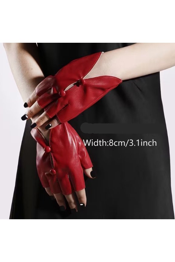 Women's Punk Style Micro-Elastic PU Split Finger Gloves - Half-Finger Design for Riding, Parties & Performances