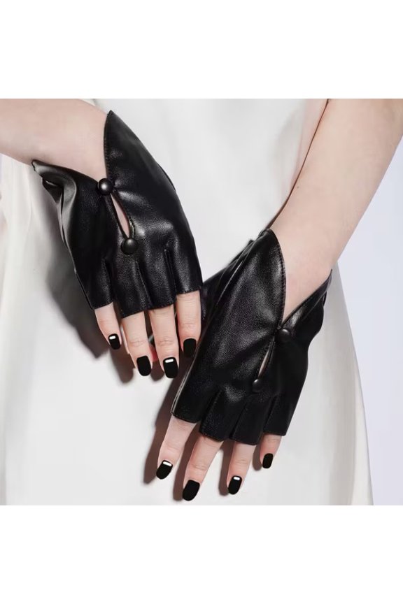 Women's Punk Style Micro-Elastic PU Split Finger Gloves - Versatile Half-Finger Design for Riding, Parties & Performances