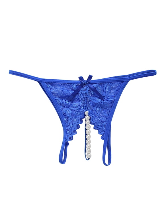 Women's Pure Color Sexy Lace Crotchless Panties With Transparent Beads And Massage Function Ruffled Panties Women Goofy Goober Underwear Womens Bikini Underwear Boy Cut on Clearance L Blue