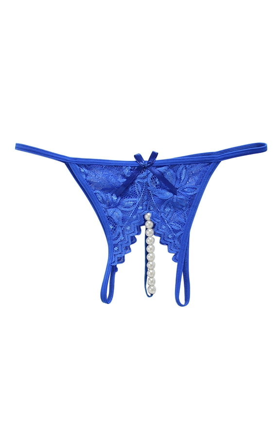 Women's Pure Color Sexy Lace Crotchless Panties With Transparent Beads And Massage Function Ruffled Panties Women Goofy Goober Underwear Womens Bikini Underwear Boy Cut on Clearance M Blue