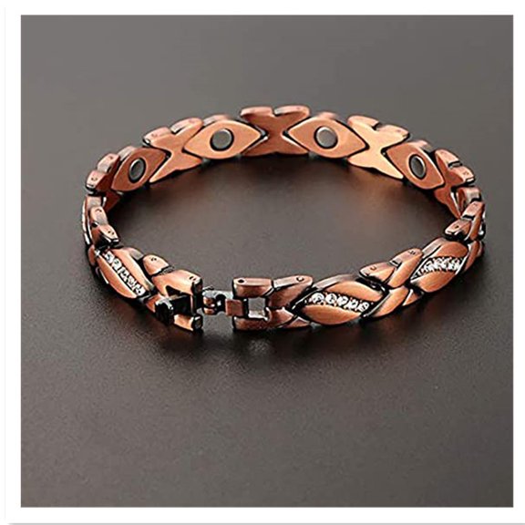 Women's Pure Copper Crystal Bracelet, Leaf Diamond Magnetic Bracelet, Copper Color Adjustable Bracelet