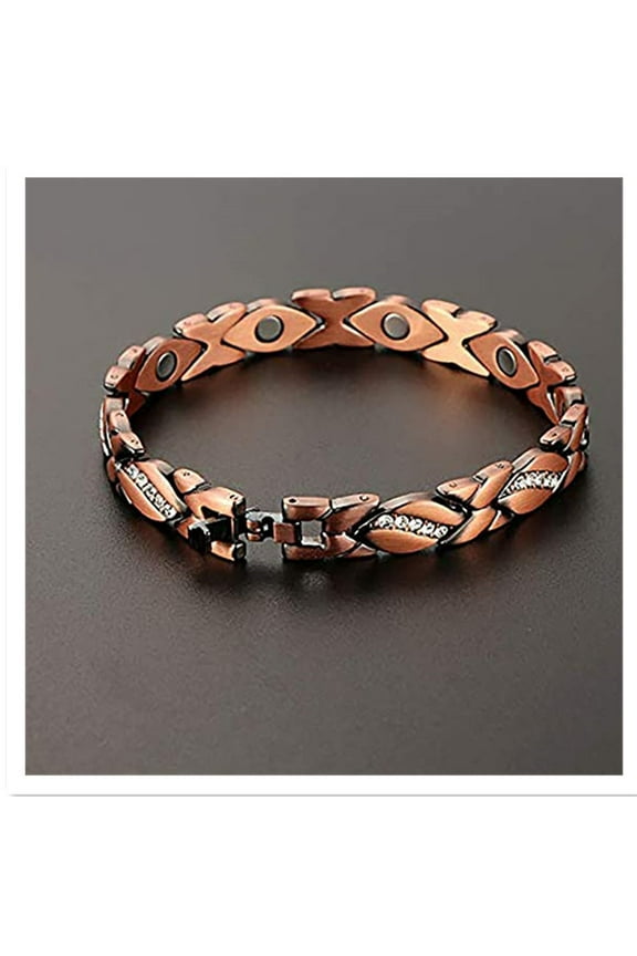Women's Pure Copper Crystal Bracelet, Leaf Diamond Magnetic Bracelet, Copper Color Adjustable Bracelet