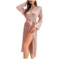thumbnail image 1 of Women's Pure Short Satin Robes Kimono Robes Long Knit Bathrobe Lightweight Knit Neck Casual Ladies Loungewear Soft Robe Sleepwear Light Pink XL, 1 of 5