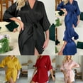 thumbnail image 1 of Women's Pure Short Silky Robes Bridesmaid Bride Party Satin Robes Sleepwear Yellow 2XL, 1 of 2