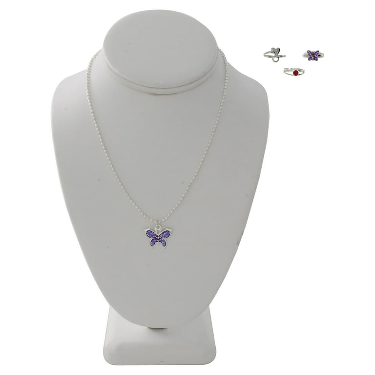 Women's Purple Butterfly Pendant Necklace and Ring Set