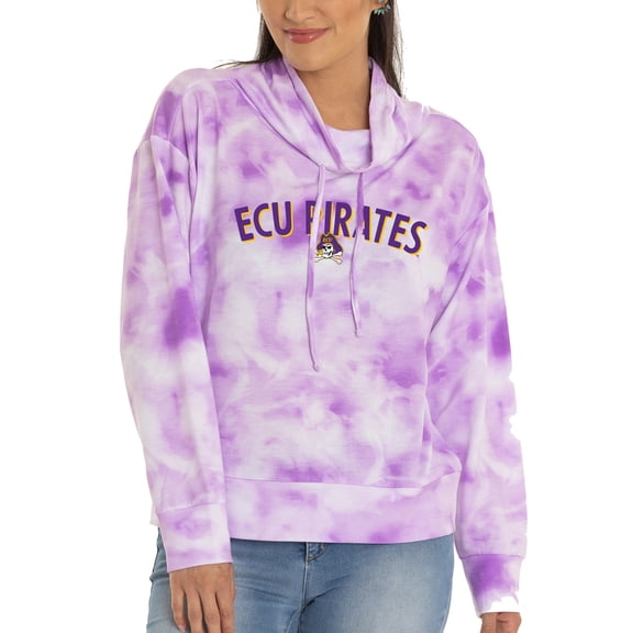 Women's Purple ECU Pirates Maddie Tie-Dye Tri-Blend Pullover Hoodie