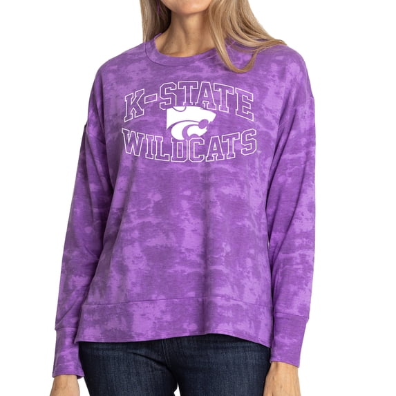 Women's Purple Kansas State Wildcats Brandy Tie Dye Tri-Blend Long Sleeve Top