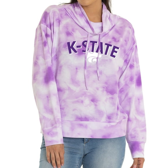 Women's Purple Kansas State Wildcats Maddie Mock Neck Tie-Dye Tri-Blend Pullover Hoodie