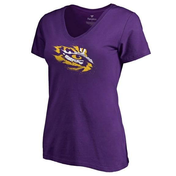 Women's Purple LSU Tigers Splatter Logo V-Neck T-Shirt