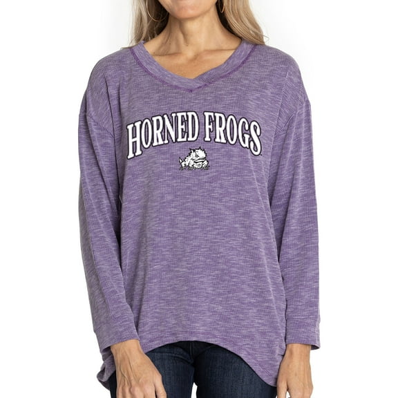 Women's Purple TCU Horned Frogs Oversized Bailey Long Sleeve V-Neck Tri-Blend Tunic