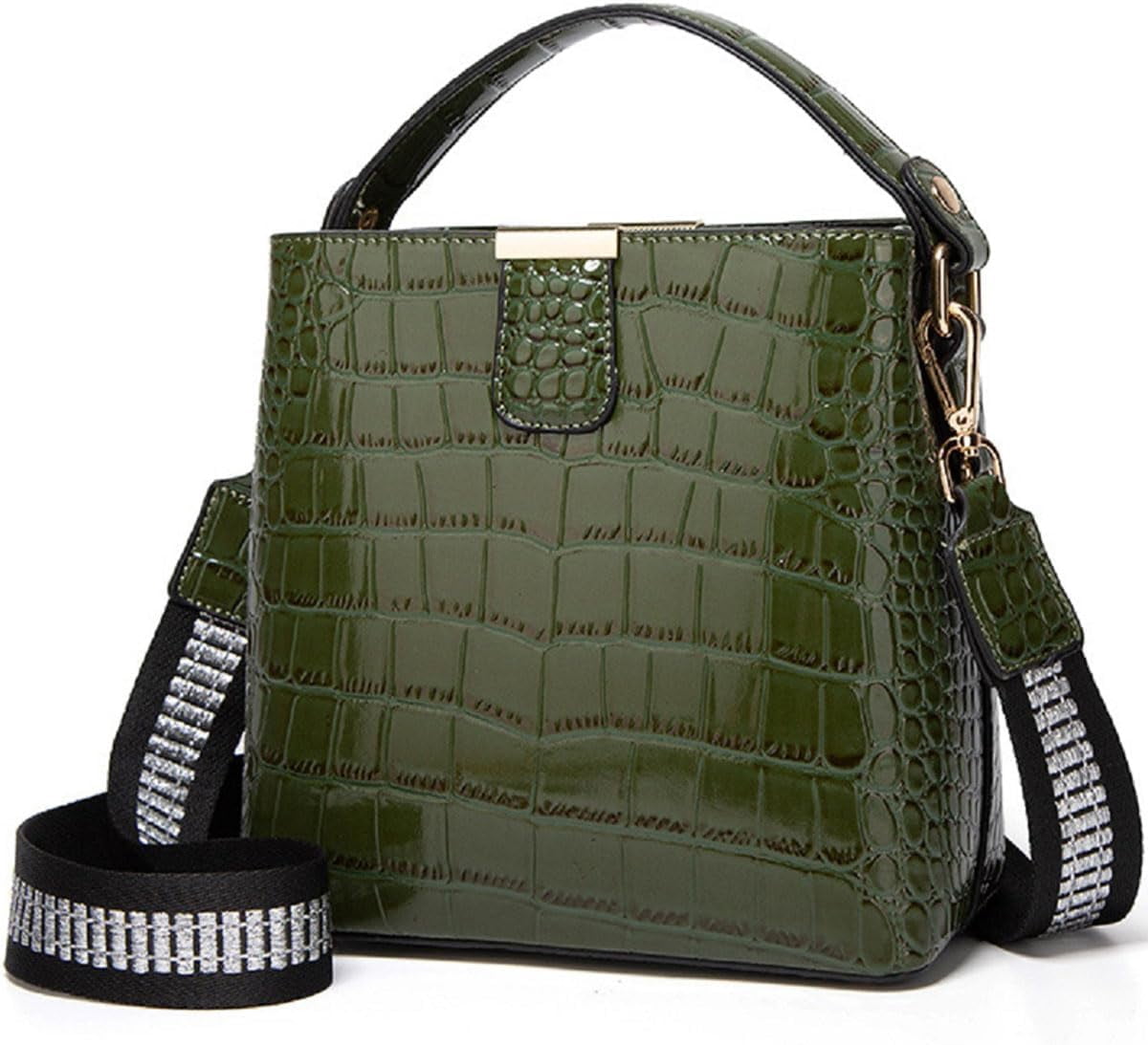 Bucket Bag and Purse For Women Shiny Patent Leather Hobo Bag and Zipper Shoulder Handbag Top Handle Satchel