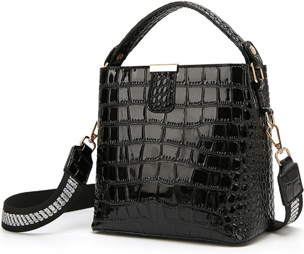 Bucket Bag and Purse For Women Shiny Patent Leather Hobo Bag and Zipper Shoulder Handbag Top Handle Satchel