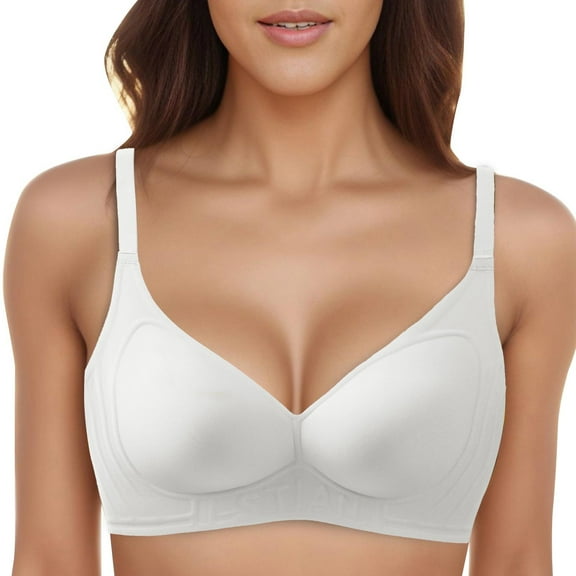 Women's Push Up Bra - Jelly Glue Soft Support Three Letter Underwear Women's Fashion High Looking Fixed Cup no Steel Ring U Shaped Back Bra,Strap Bras for Women,Color: White Size: L