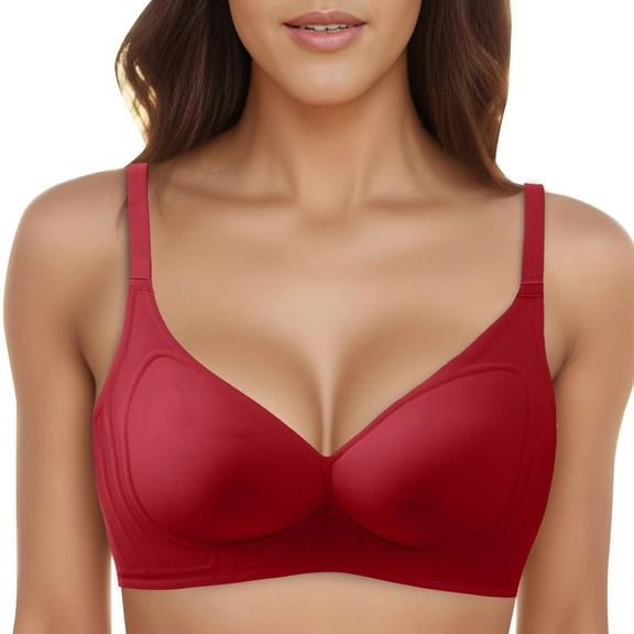 Women's Push Up Bra - Jelly Glue Soft Support Three Letter Underwear Women's Fashion High Looking Fixed Cup no Steel Ring U Shaped Back Bra,Strap Bras for Women,Color: Red Size: XL