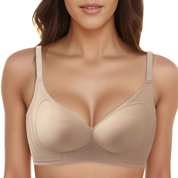 Women's Push Up Bra - Jelly Glue Soft Support Three Letter Underwear Women's Fashion High Looking Fixed Cup no Steel Ring U Shaped Back Bra,Strap Bras for Women,Color: Beige Size: L