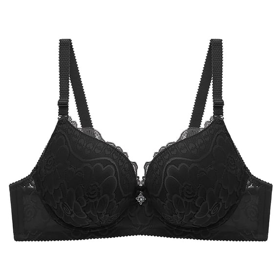 Women's Push up Bra Lightly Lined Demi Bra Underwire All Over Lace Sexy Soft Bra Comfortable Breathable Full Coverage Bralette Daily Beach Wear, Black 48